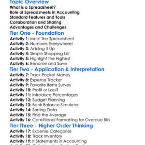 Spreadsheets In Accounting Worksheet Activity Booklet