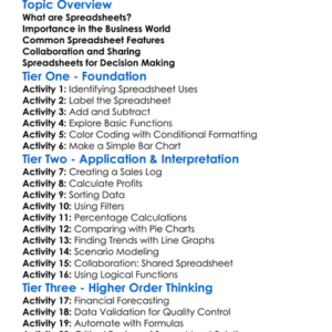 Spreadsheets In Business Worksheet Activity Booklet