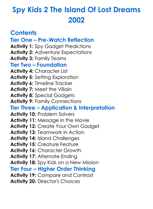 Spy Kids 2 The Island Of Lost Dreams 2002 Worksheet Activity Booklet