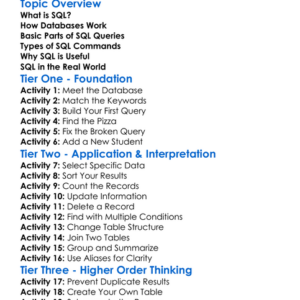 Sql Queries Worksheet Activity Booklet
