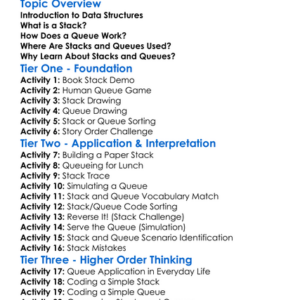 Stack And Queue Concepts Worksheet Activity Booklet