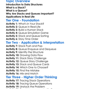 Stacks And Queues Worksheet Activity Booklet