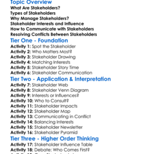 Stakeholder Management Worksheet Activity Booklet