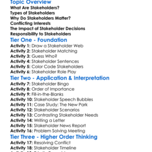 Stakeholders In Business Worksheet Activity Booklet