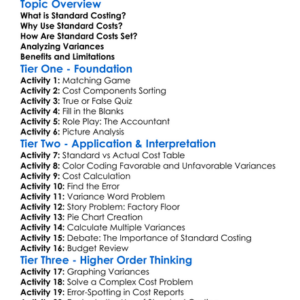 Standard Costing Worksheet Activity Booklet