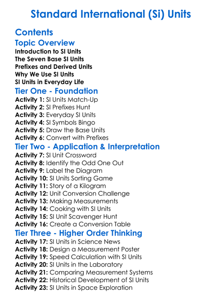 Standard International Si Units Worksheet Activity Booklet