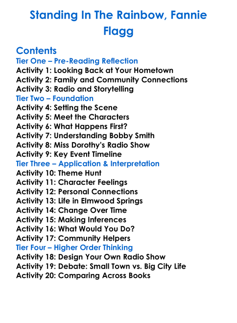 Standing In The Rainbow Fannie Flagg Worksheet Activity Booklet