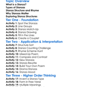 Stanza Structure Worksheet Activity Booklet