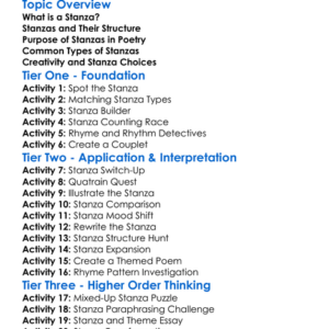 Stanza Worksheet Activity Booklet