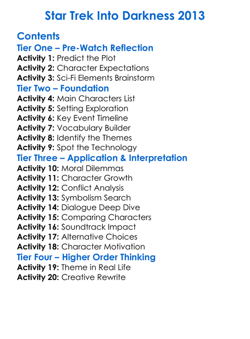 Star Trek Into Darkness 2013 Worksheet Activity Booklet