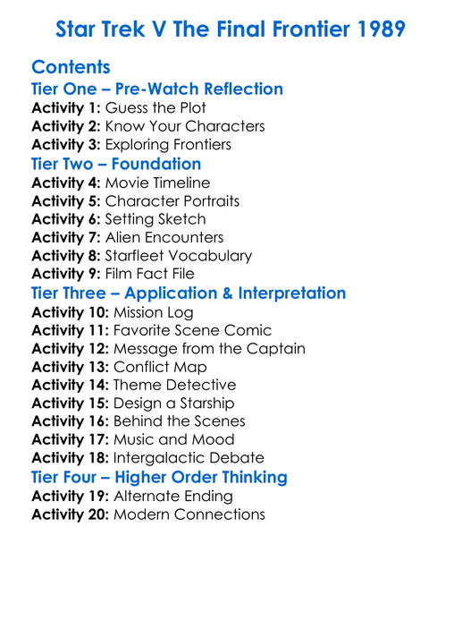 Star Trek V The Final Frontier 1989 Worksheet Activity Booklet