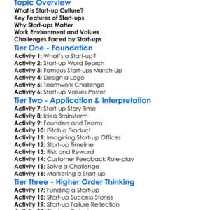 Start-Up Culture Worksheet Activity Booklet