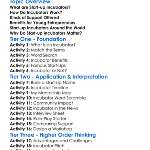Start-Up Incubators Worksheet Activity Booklet