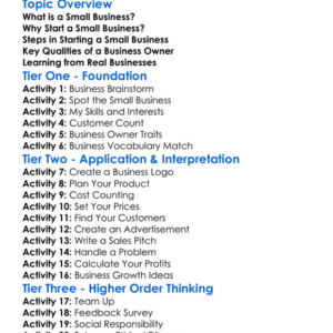 Starting A Small Business Worksheet Activity Booklet