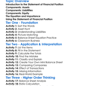 Statement Of Financial Position Worksheet Activity Booklet