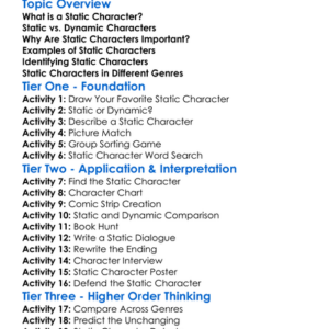 Static Character Worksheet Activity Booklet