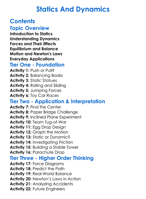 Statics And Dynamics Worksheet Activity Booklet