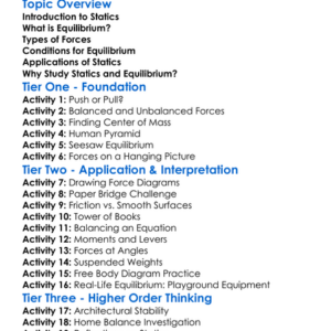 Statics And Equilibrium Worksheet Activity Booklet