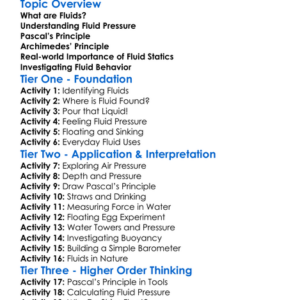 Statics Of Fluids Worksheet Activity Booklet