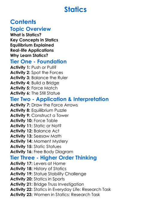 Statics Worksheet Activity Booklet