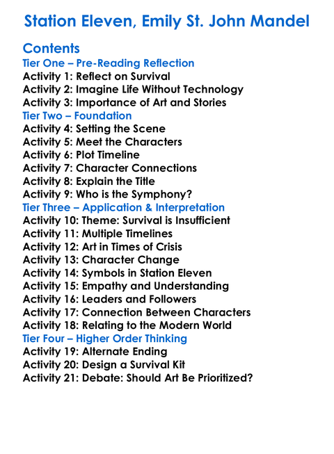 Station Eleven Emily St John Mandel Worksheet Activity Booklet