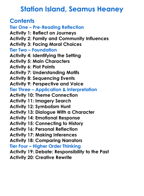 Station Island Seamus Heaney Worksheet Activity Booklet