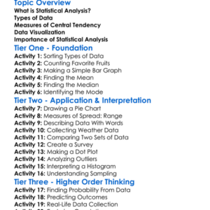 Statistical Analysis Worksheet Activity Booklet