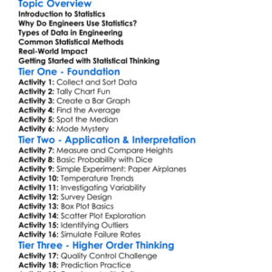 Statistics In Engineering Worksheet Activity Booklet