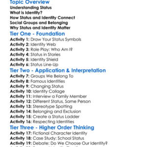 Status And Identity Worksheet Activity Booklet
