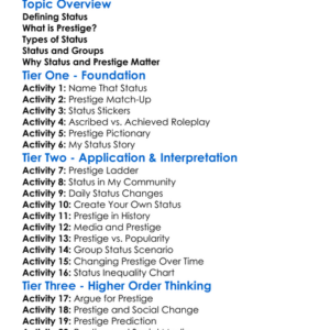 Status And Prestige Worksheet Activity Booklet