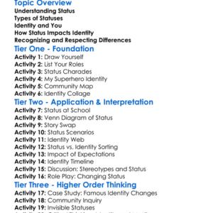 Statuses And Identity Worksheet Activity Booklet