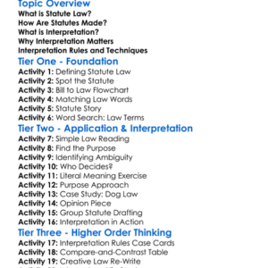 Statute Law And Interpretation Worksheet Activity Booklet