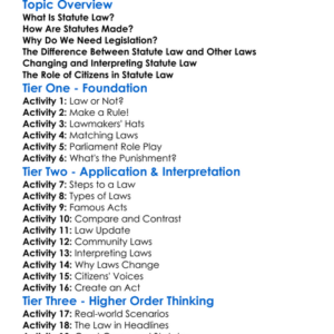 Statute Law And Legislation Worksheet Activity Booklet