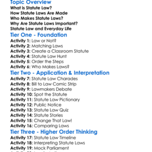 Statute Law Worksheet Activity Booklet