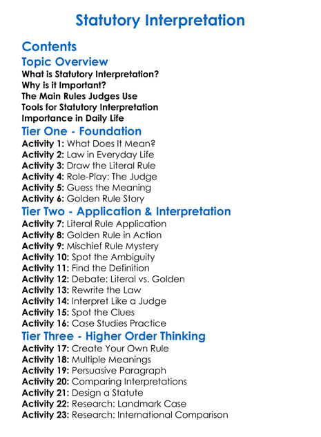 Statutory Interpretation Worksheet Activity Booklet