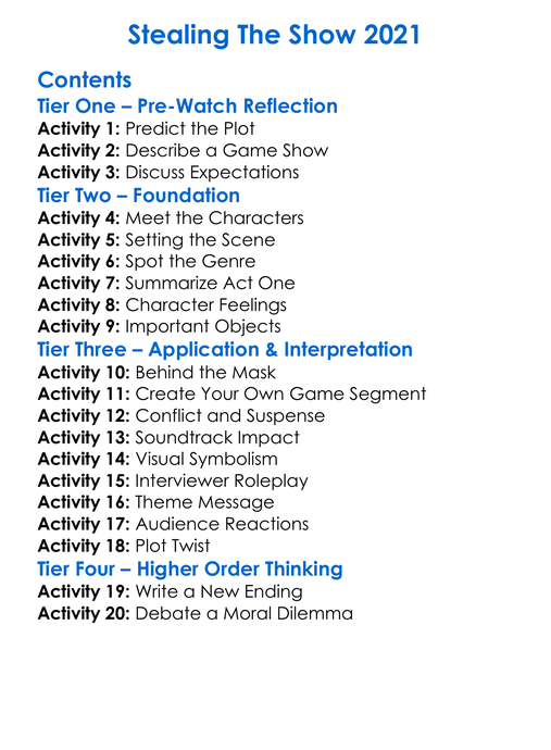 Stealing The Show 2021 Worksheet Activity Booklet