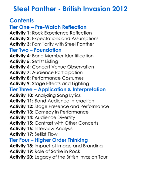 Steel Panther Worksheet Activity Booklet