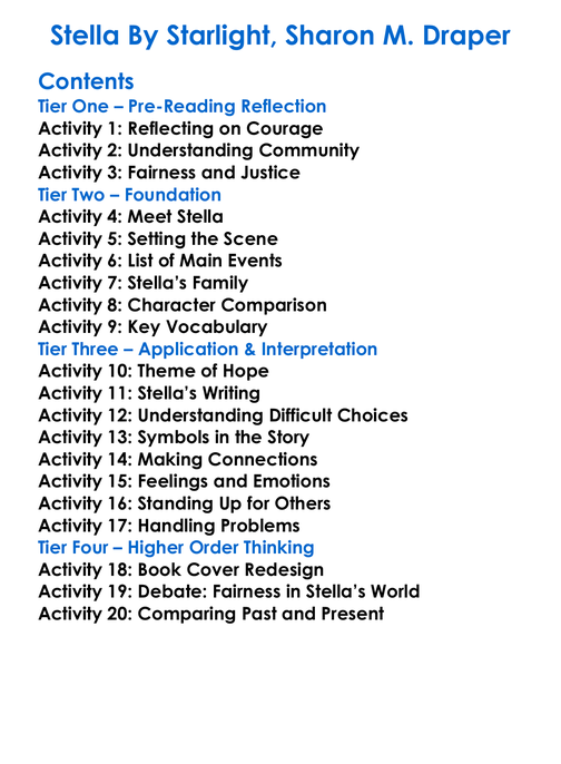 Stella By Starlight Sharon M Draper Worksheet Activity Booklet