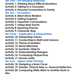 Stella Maris Cormac Mccarthy Worksheet Activity Booklet