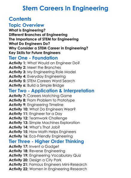 Stem Careers In Engineering Worksheet Activity Booklet