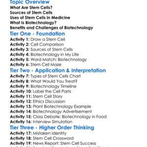 Stem Cells And Biotechnology Worksheet Activity Booklet