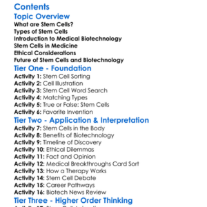 Stem Cells And Medical Biotechnology Worksheet Activity Booklet
