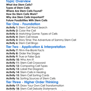 Stem Cells Worksheet Activity Booklet