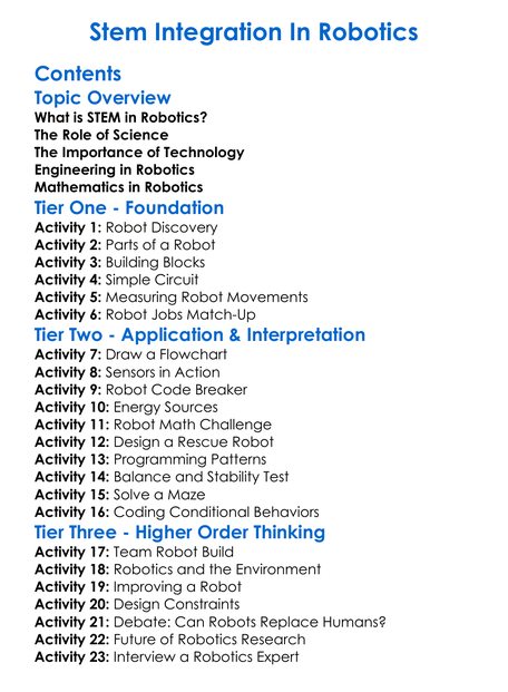 Stem Integration In Robotics Worksheet Activity Booklet