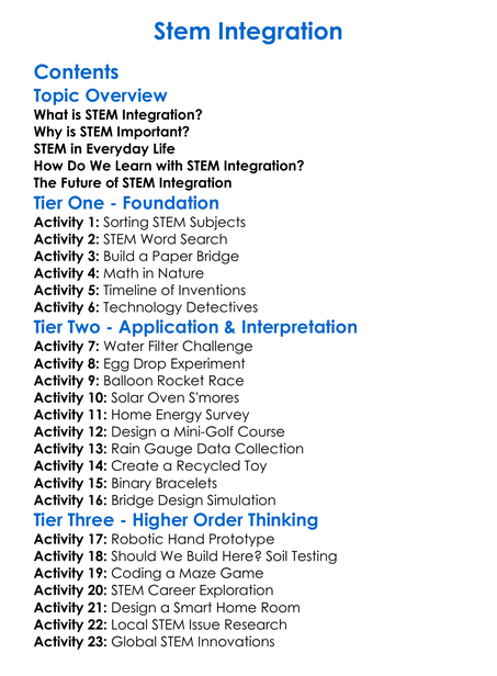 Stem Integration Worksheet Activity Booklet