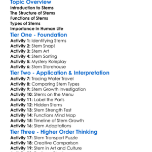 Stems And Their Functions Worksheet Activity Booklet