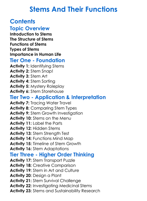 Stems And Their Functions Worksheet Activity Booklet