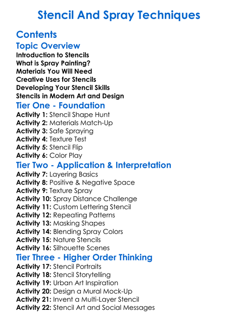 Stencil And Spray Techniques Worksheet Activity Booklet