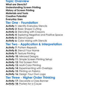 Stencils And Screen Printing Worksheet Activity Booklet