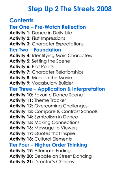 Step Up 2 The Streets 2008 Worksheet Activity Booklet